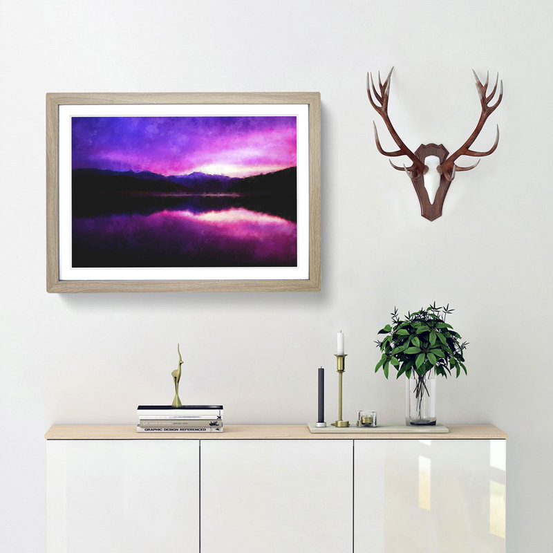 Purple Mountains - Framed Print, 24cm H x 33cm W x 2cm D, Oak Framed