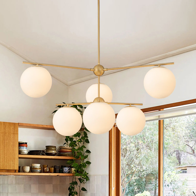 6-Light Opaque White Glass Sphere Tiered Chandelier