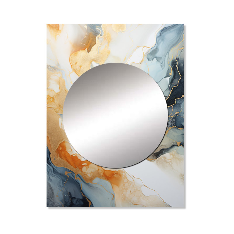 Ziniah Abstract Beige And Gold Geyser Paint I - Abstract Shapes Decorative Wall Mirror, Modern Mirror, Printed Metal Art