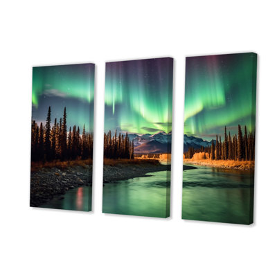 «Yukon Northern Lights Beauty I», reproduction sur toile 3 pièces