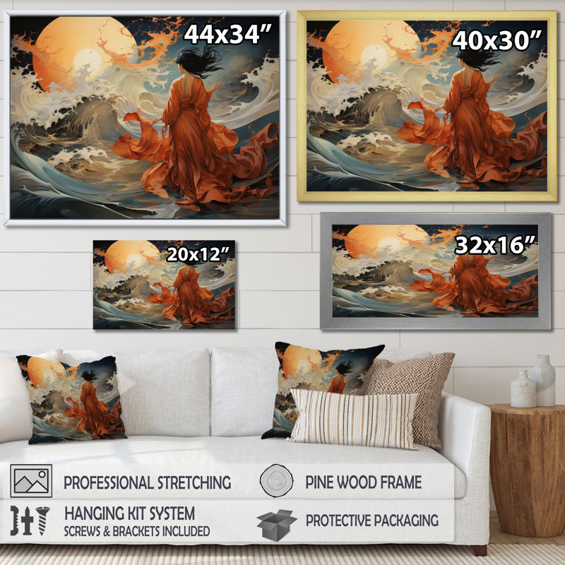 Asian Art Whispering Winds - impression, Cadre naturel flottant, H 12 po x l 20 po x P 1 po