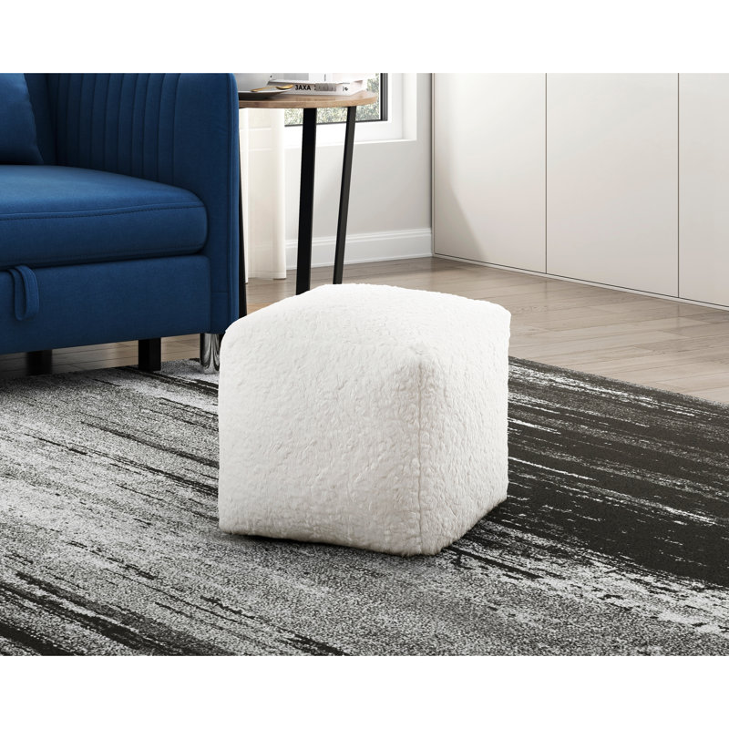Modern Faux Fur Square Pouf, Non-Slip Floor Mark, Zippered, 300Lbs Weight Capacity Pouf , Trait,