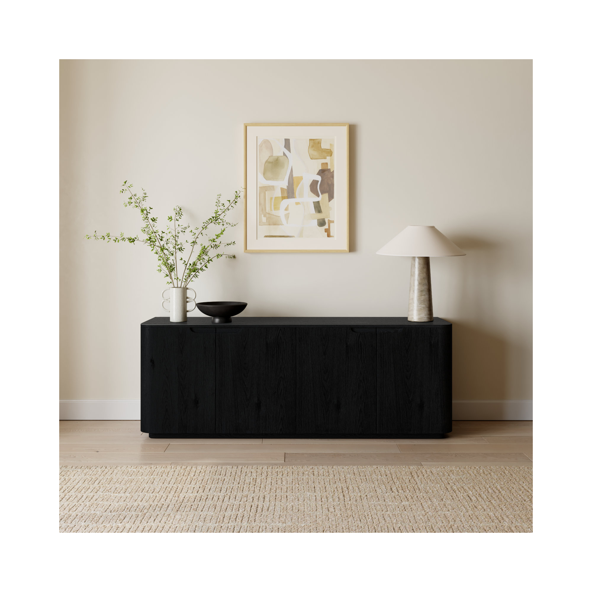 Adelaide 4 Door Wood Sideboard, Black