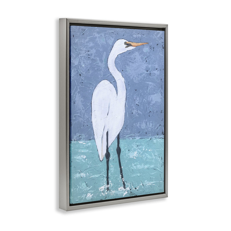 «Sea Heron», art mural sur toile par Jade Reynolds, H 25 po x l 17 po, Cadre flottant gris lustré