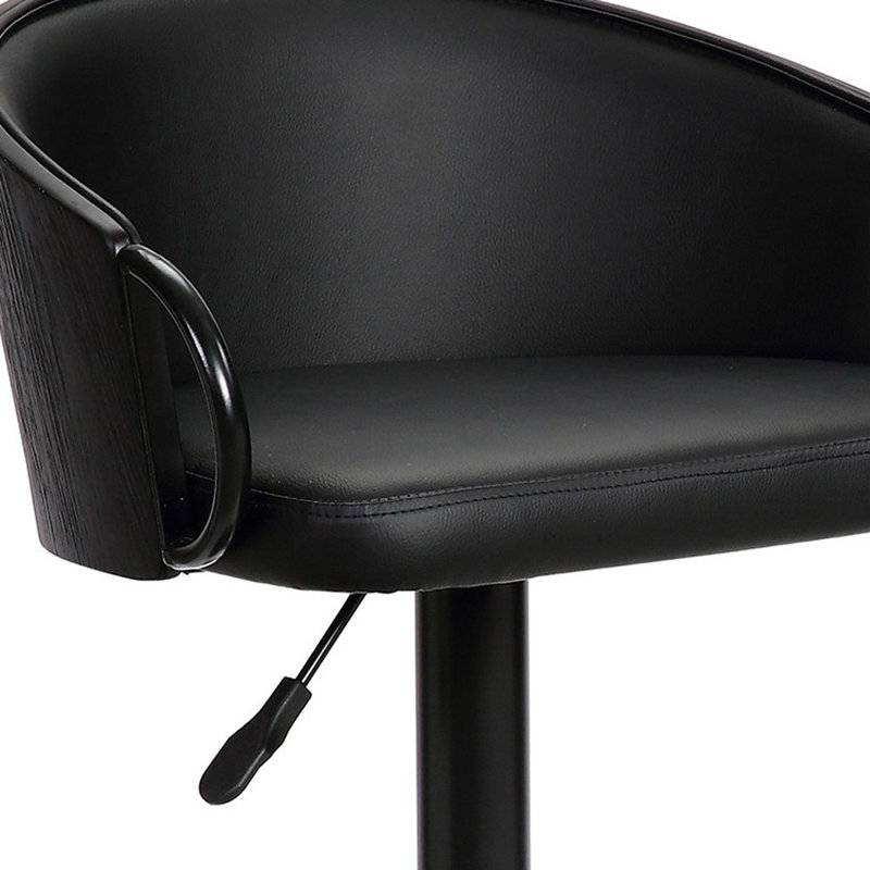 40" Black Faux Leather And Iron Swivel Low Back Adjustable Height Bar Chair With Footrest