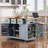 53Inch Large Kitchen Island With 2 Bar Stools, Power Outlet,Door Internal Storage Rack,Kitchen Storage Cart On 5 Wheels With Drop Leaf,5 Open Side Racks,3 Drawers For Kitchen,Dining Room,Grey Blue-1699092023