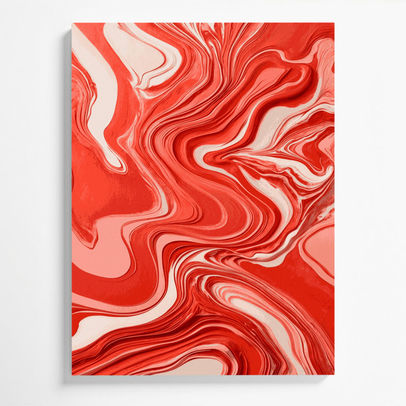 Abstrait art fluide sur toile rouge 64, H 36 po x l 24 po
