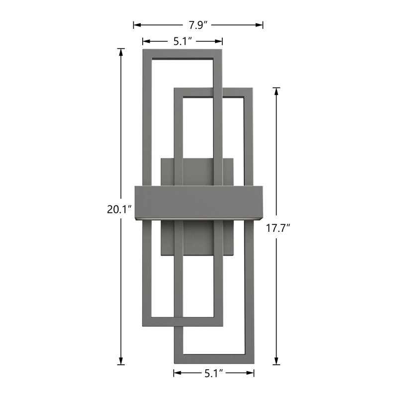 Applique murale encastrée en fer gris à intensité variable H 20 po Gursimar, H 20 po x l 7,9 po x P 5,1 po, Gris