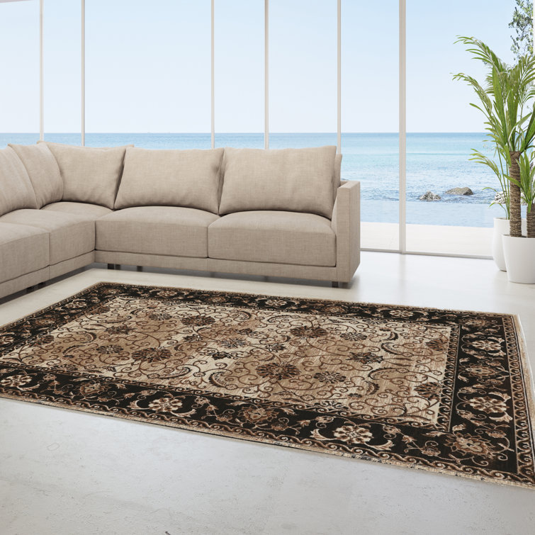 Shelbina Oriental Brown and Beige Soft Low Pile Area Rug