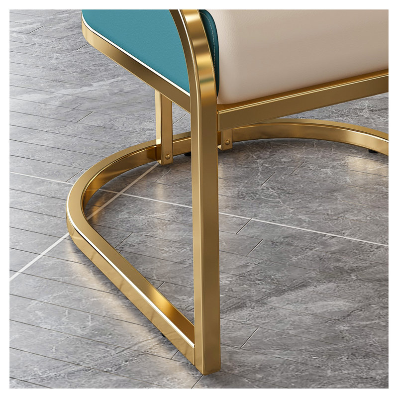 Ensemble de 2 chaises de salle à manger modernes avec cadre plaqué or et chaises d'appoint en cuir synthétique pour la cuisine et le salon