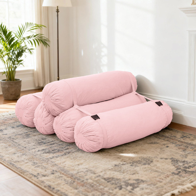 Adjustable Modular Floor Sofa with 5 Cylindrical Pillows,Convertible Corduroy Lounge Chair, Pink Corduroy