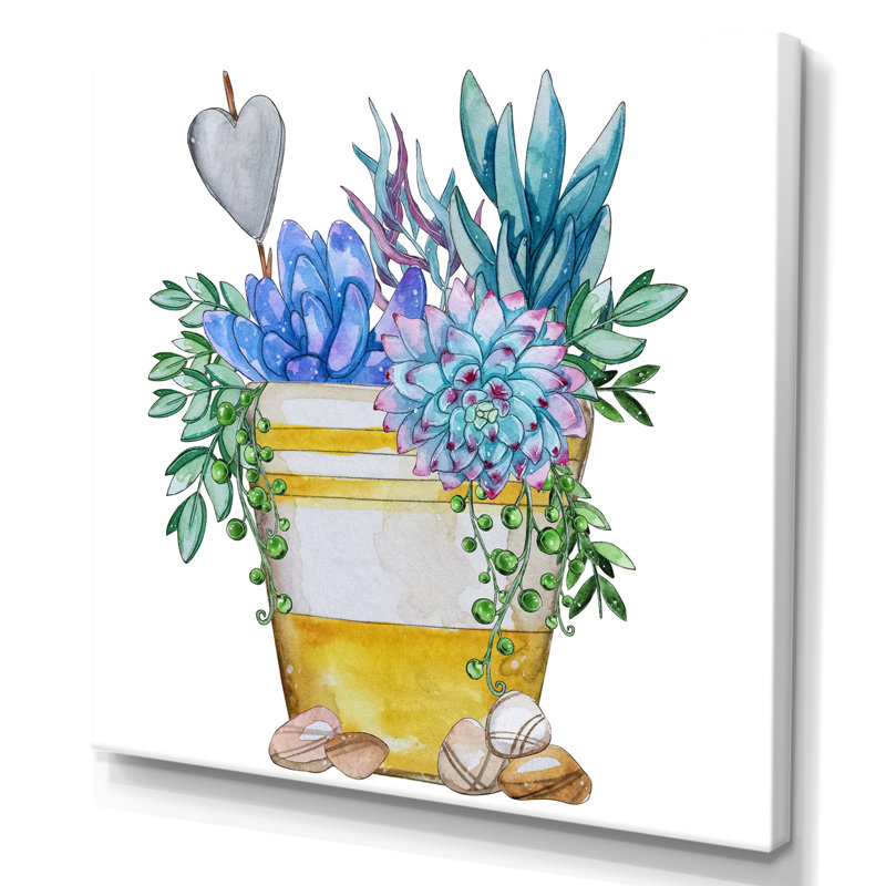 «Blue Succulent Plant Composition», impression sur toile, H 16 po x l 16 po x P 1 po, Toile tendue