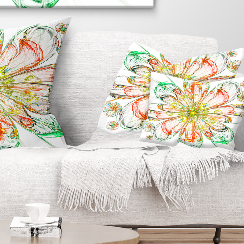 Coussin lombaire à fleurs fractales impeccable perfect, Vert / jaune / orange