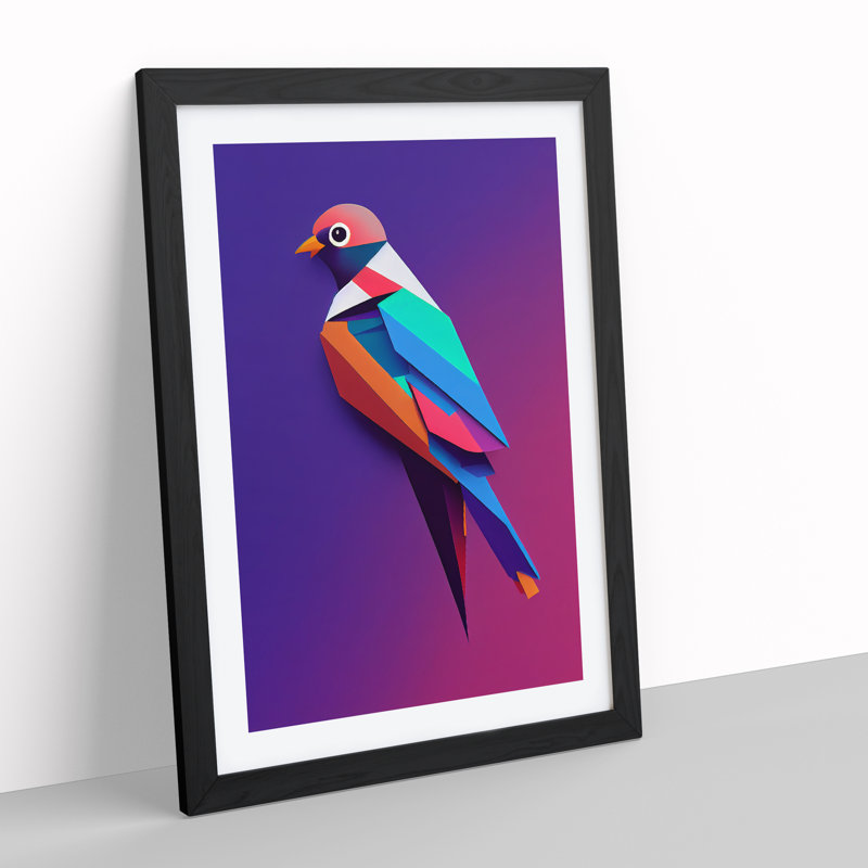 Colourful Bird No.4 - Print, 66cm H x 48cm W x 2cm D, Black Framed, White