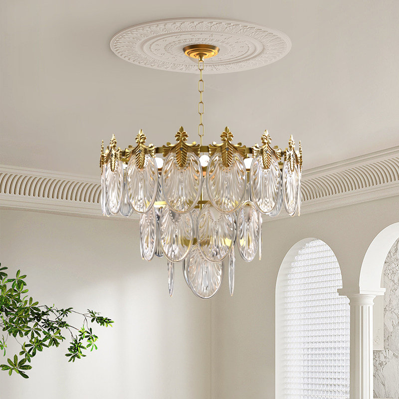 Benigno Mid-Century Modern 8 - Light Glass Tiered Chandelier Dimmable
