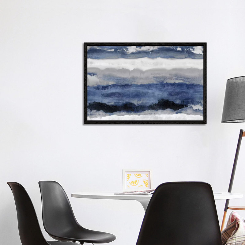 Indigo Strata by Rachel Springer - Painting on Canvas, 66.04 cm H x 45.72 cm W, Black Floater Framed