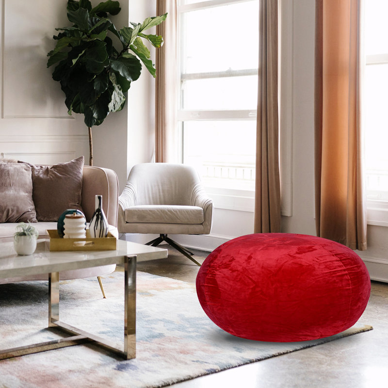 Fauteuil à billes Ben Velvet, Velours rouge, H 27 po x l 34 po x P 34 po 