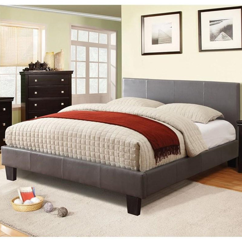 Vegan Leather Bed, California King, Gray