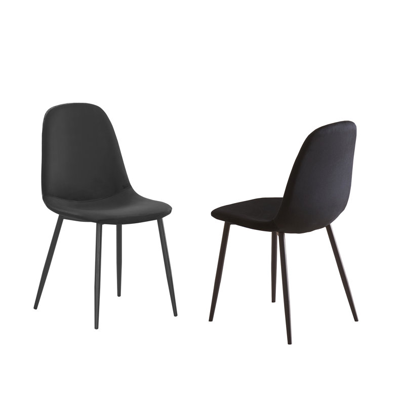 Chaise de salle à manger rembourrée en velours avec pieds en métal, contemporaine, noire (ensemble de 2)
