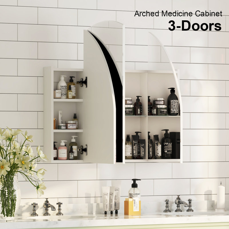 Mirrored Medicine Cabinet, Large Wide Wall Mounted Storage Cabinet With 3 Mirror Doors, 47 X 5.1 X 31.5 Inch, Bathroom Mirror Medicine Cabinet