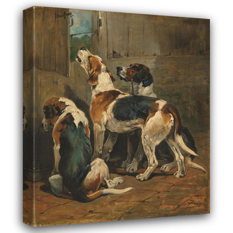 "Foxhound at a Kennel Door" par John Emms - Art mural sur toile tendue avec châssis, H 24 po x l 17 po