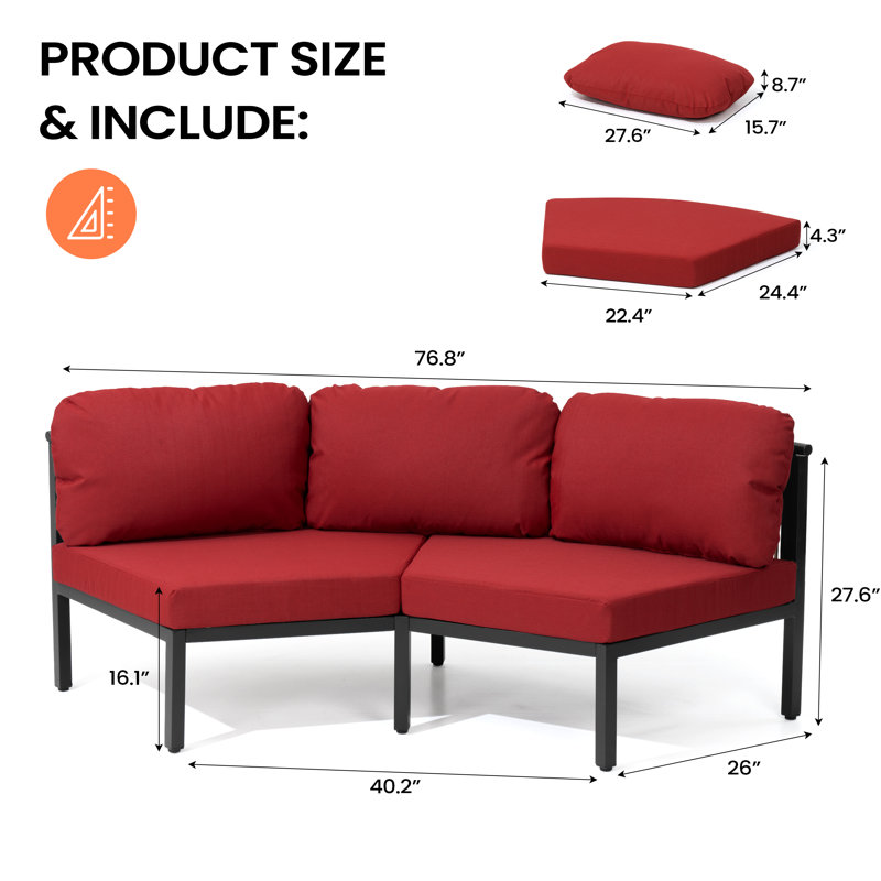 2 People Aluminum Outdoor Patio Sectional Sofa Set, 2, Chili