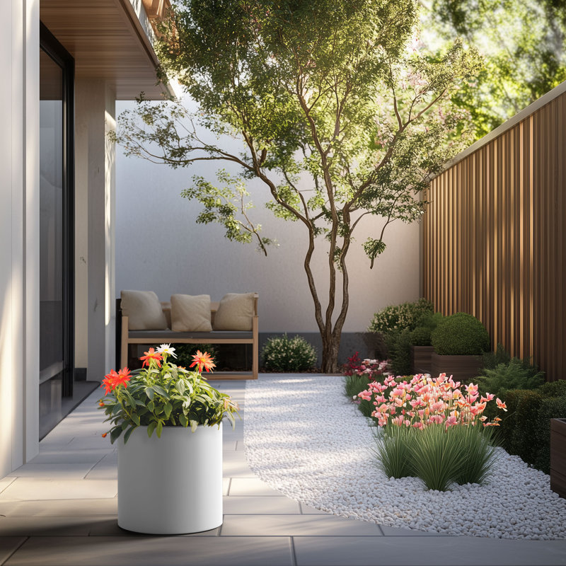 Pot à fleurs en ciment Skogh, Blanc frais, H 16 po x l 16 po x P 16 po