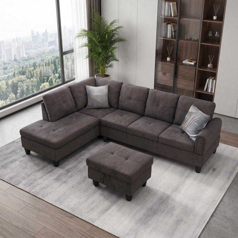 Canapé modulaire rembourré réversible avec repose-pieds, Dark Brown, Orienté vers la gauche