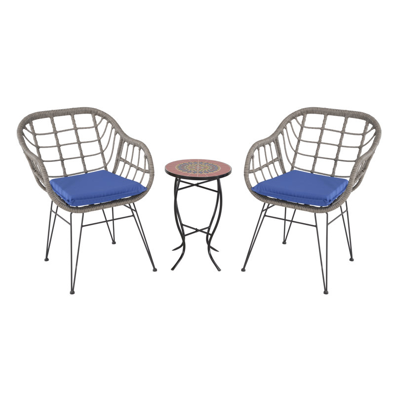 Ensemble de conversation d'extérieur pour 2 personnes avec coussins Kabron, Bleu