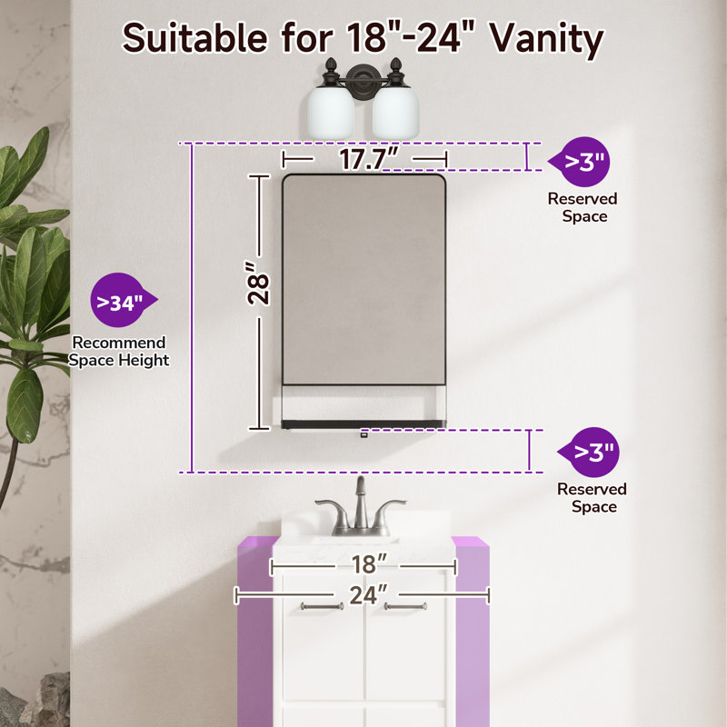 Miroir de salle de bain mural Tillymae, 27,6 po x 18 po, Doré
