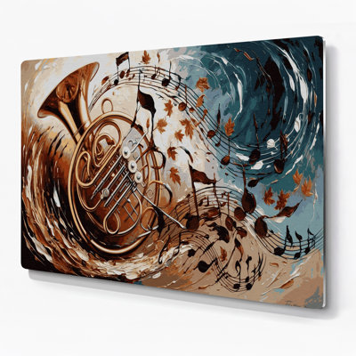 Musique, cor français, beige, art mural en métal