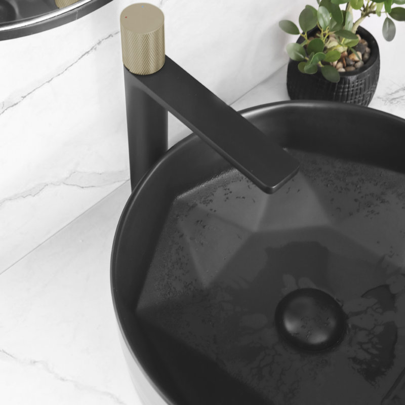 Drain escamotable pour meuble-lavabo de salle de bain avec couvercle en céramique noire STY sujets Élan, Noir