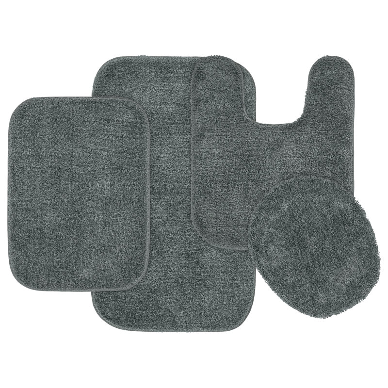 Ensemble de tapis de bain en nylon 4 pièces avec envers antidérapant Mccluney, Gris foncé
