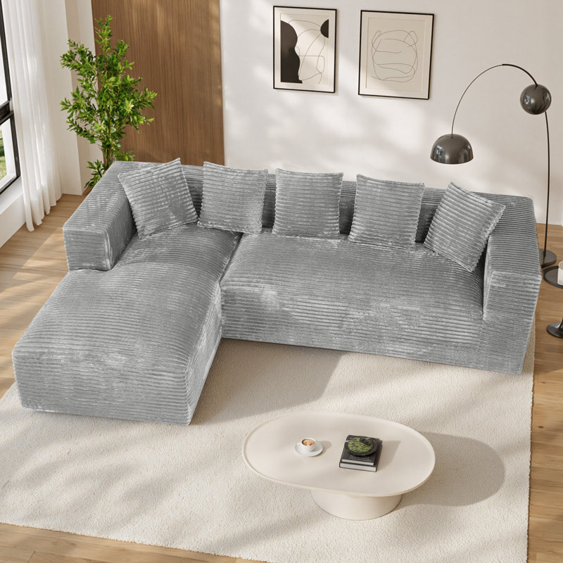 Canapé modulaire surdimensionné avec coussins Adame Boneless Compression, Velours côtelé gris pâle, Face à la gauche