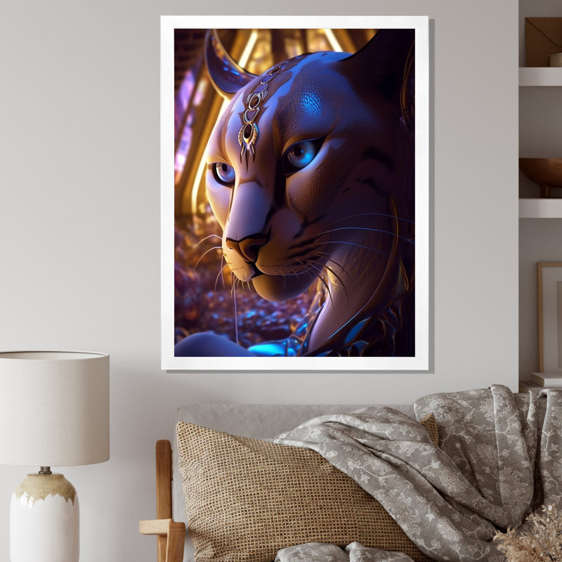 " Galactic Space Cat ", 40" H x 30" W x 1.5" D, White Single Picture Framed