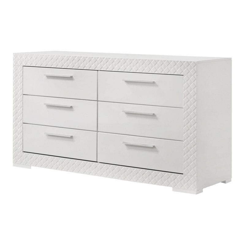 Commode 6 tiroirs blanc ultrabrillant