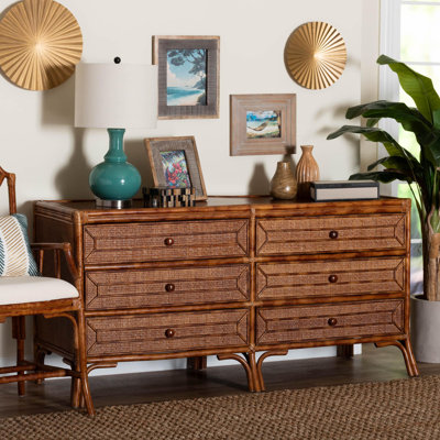 Commode de rangement horizontale à 6 tiroirs avec dessus géométrique pour chambre à coucher bali & pari Basile