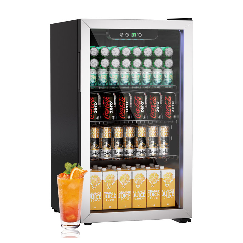 BackID 3.1 Cubic Feet Mini Fridge, 110 Can Freestanding Beverage Refrigerator with Glass Front Door for Soda, Beer, Under Counter Small Refrigerator with Adjustable Shelves and Digital Display (Silver)