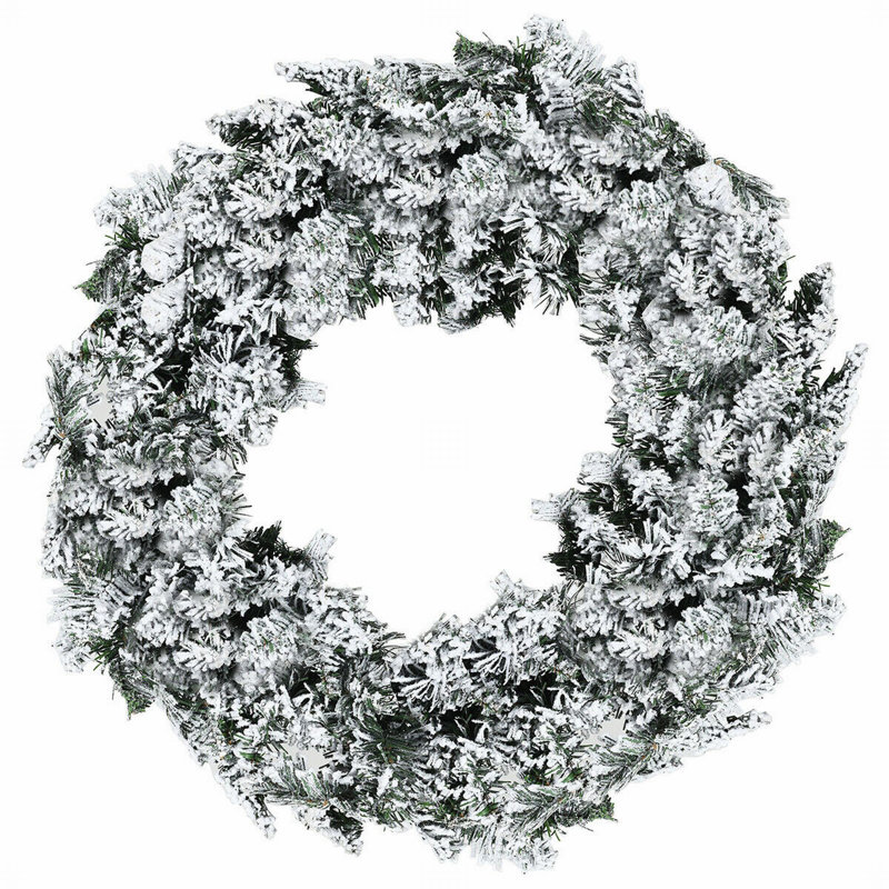 Couronne de Noël floquée de neige artificielle 24 po The Holiday Aisle® avec minuterie à DEL 50