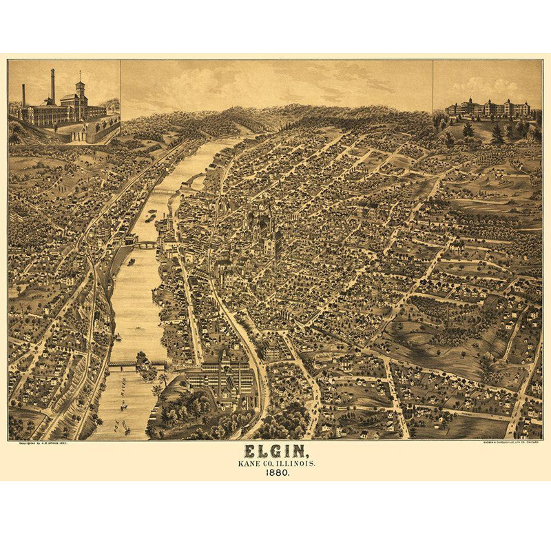 Art sur toile tendue Lark Manor ™ Shober Gallery: Elgin Illinois, Shober 1880, H 15 po x l 18 po