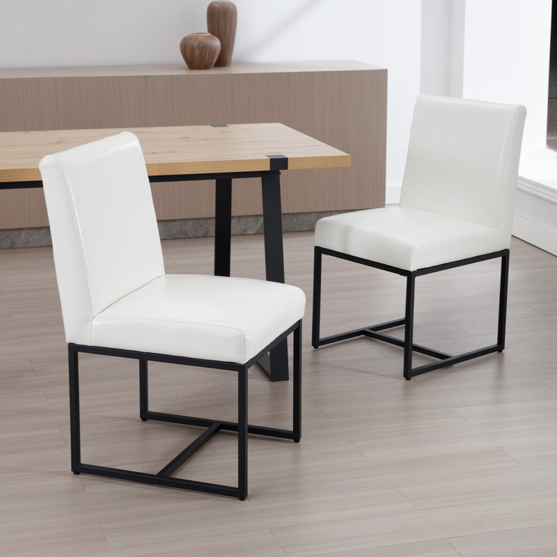 Puspha Upholstered Side Chairs Faux Leather Dining Chairs, White