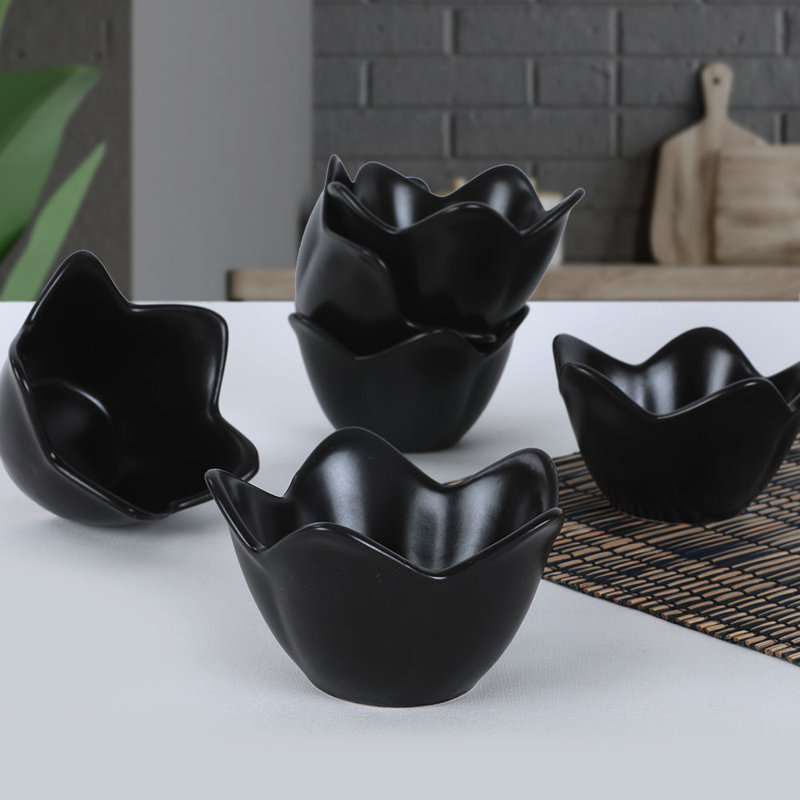 Ensemble de bols élégants en céramique, noir mat, 4,6 x 4,6 x 3,0 pouces | 100% antibactérien, résistant aux chocs thermiques | Va au lave-vaisselle et au micro-ondes, facile à nettoyer, parfait pour le service et le rangement des aliments