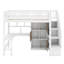 Lit mezzanine simple en bois avec bureau intégré, DEL, tablettes de rangement, armoires et escalier-848232610