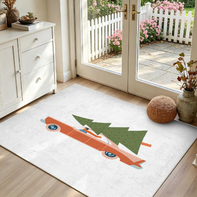 Tapis d'intérieur lavable à la machine orange, motif Noël, voiture, sapin et dessin animé pour homme et homme