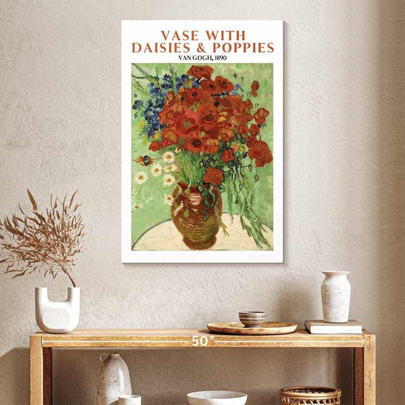 Vase avec marguerites et coquelicots Van Gogh, H 39 po x l 26 po