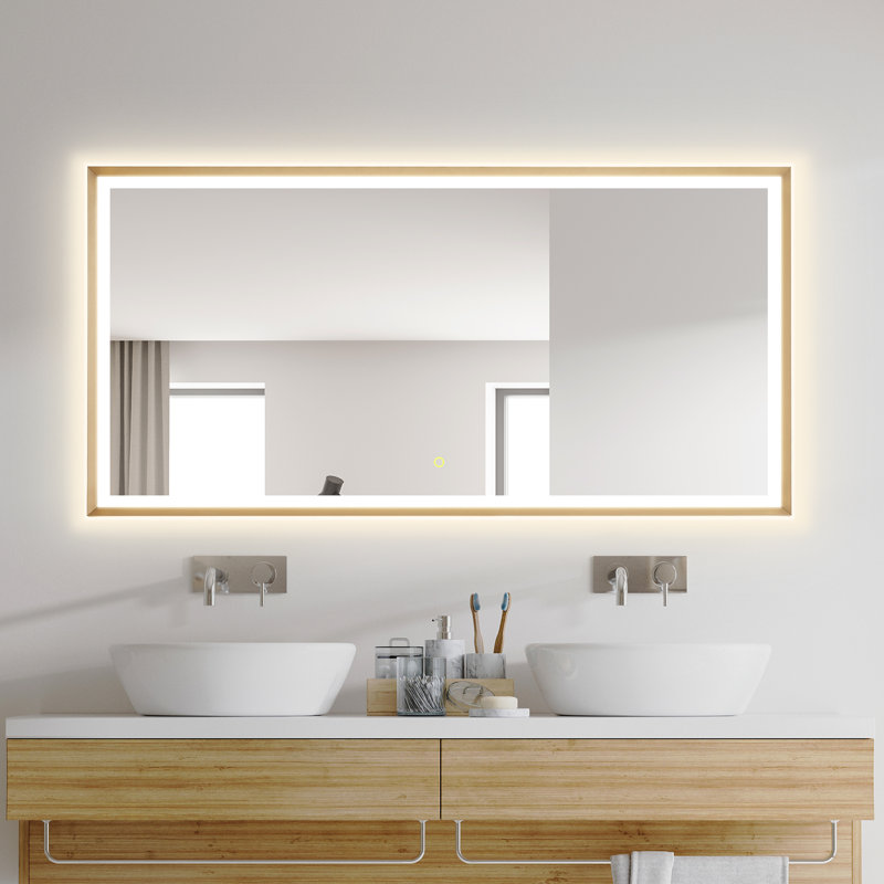 Apollo Anti-Fog Dimmable Bathroom/Vanity LED Lighted Wall Mirror in Aluminum, 30" x 60", Gold