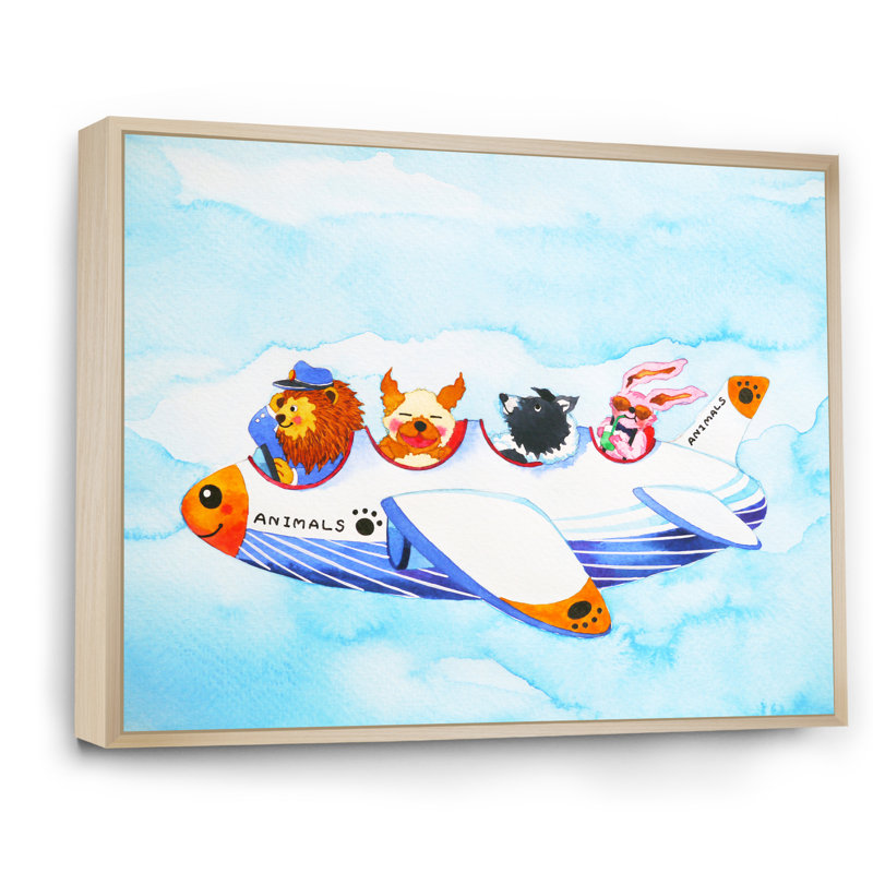 Dessin d'animaux drôles d'animaux sur toile, H 30 po x l 40 po x P 1,5 po, Cadre naturel flottant