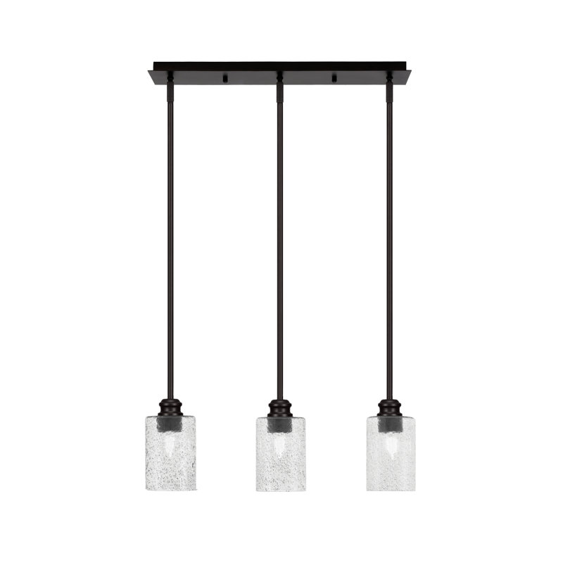 Edge 3 Light Linear Pendalier Shown With 4" Bubble Glass, Espresso, Smoke, 10.25" H x 22.5" W x 4" D