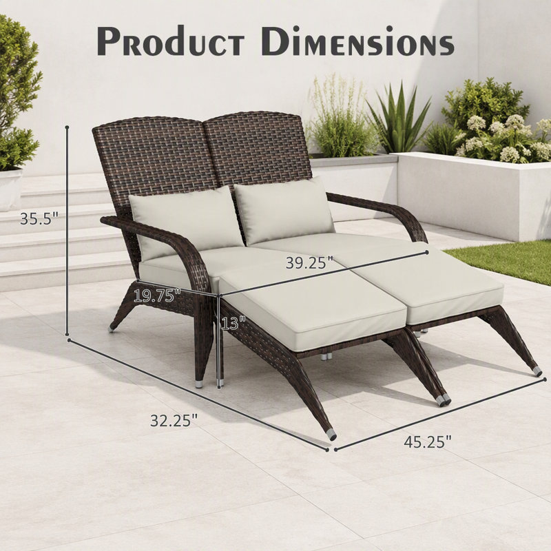 Chaise longue d'extérieur avec dossier haut, Cream White Cushion/Brown Mix Frame