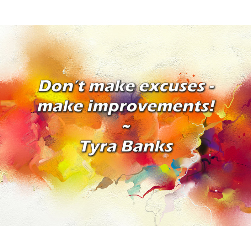 Citation de Tyra Banks: ne faites pas d'excuse - apportez des améliorations!, H 20 po x l 24 po